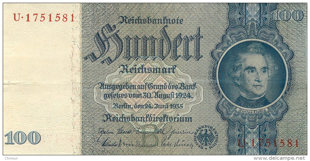 BILLET DE 100 REICHSMARK 24 JUIN 1935 SERIE U - 100 Reichsmark