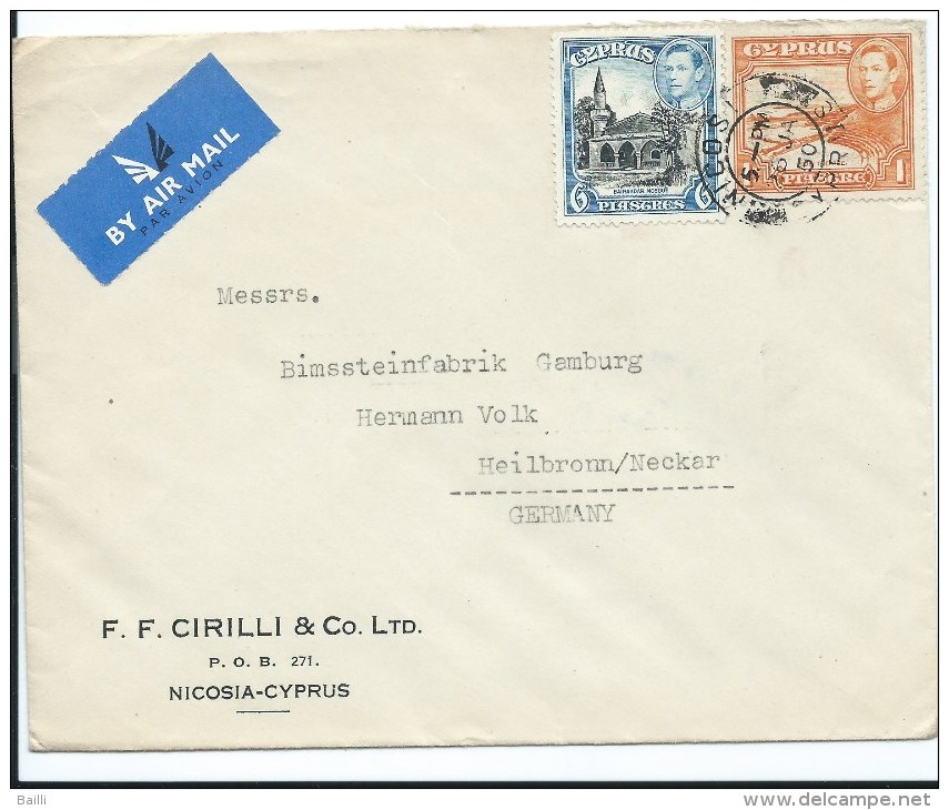 CHYPRE LETTRE POUR L'ALLEMAGNE 1950 - Storia Postale