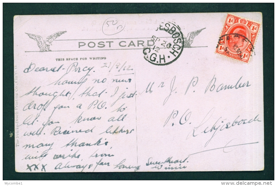 USA  -  Cincinnati  Fernbank Dam  Used Postcard Mailed In 1912 From The Cape Of Good Hope As Scans - Cincinnati