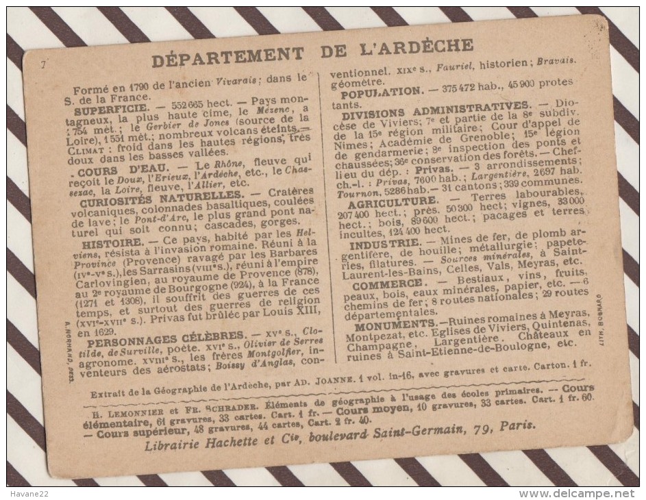 4AG1580 CHROMO HACHETTE Géographique + Vues Département ARDECHE ANNONAY PRIVAS TOURNON - Géographie