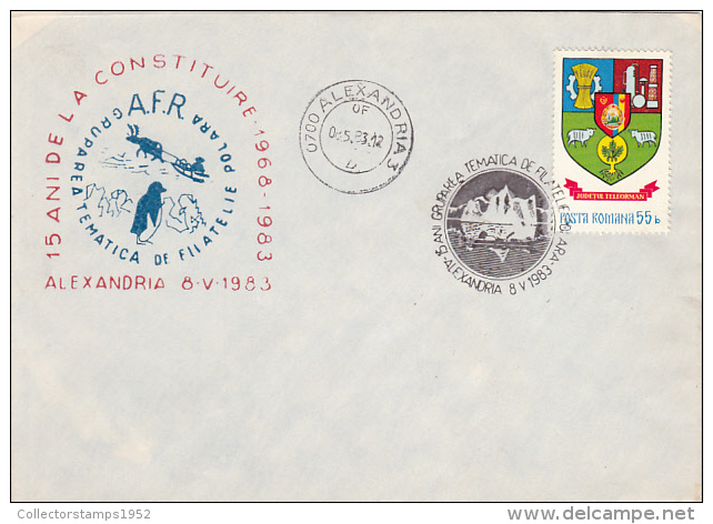 4755- PENGUIN, SLEIGH, SHIP, SPECIAL COVER, 1983, ROMANIA - Antarktischen Tierwelt