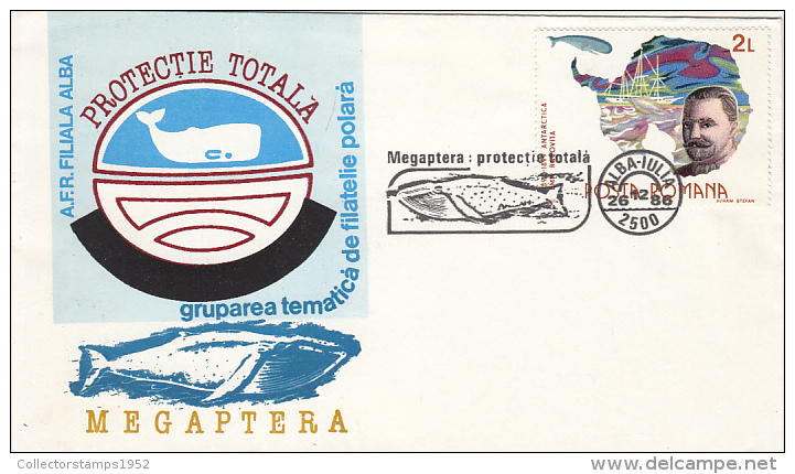 416FM- HUMPBACK WHALE, SPECIAL COVER, 1986, ROMANIA - Ballenas