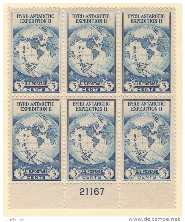 USA SC #733 MLH PB6  1933 Byrd Antarctic Expedition #21167 - Plate Blocks & Sheetlets