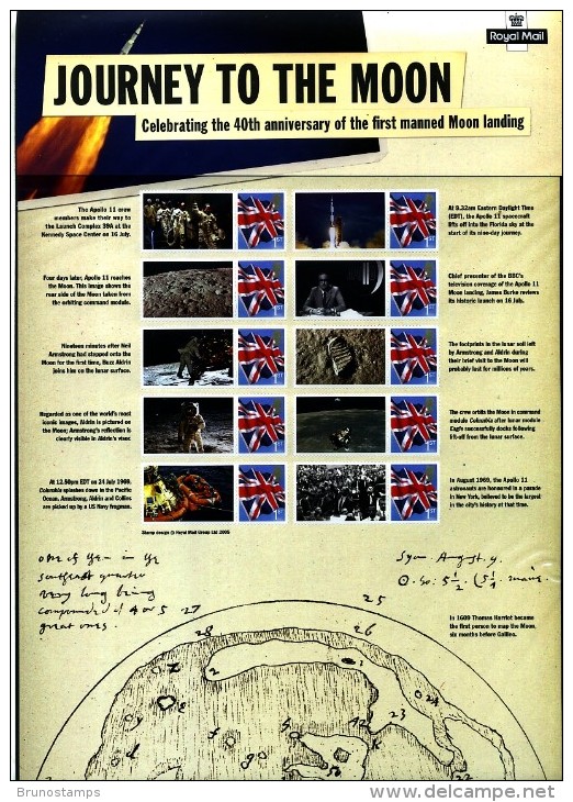 GREAT BRITAIN - 2009   JOURNEY TO THE MOON  COMMEMORATIVE SHEET - Feuilles, Planches  Et Multiples