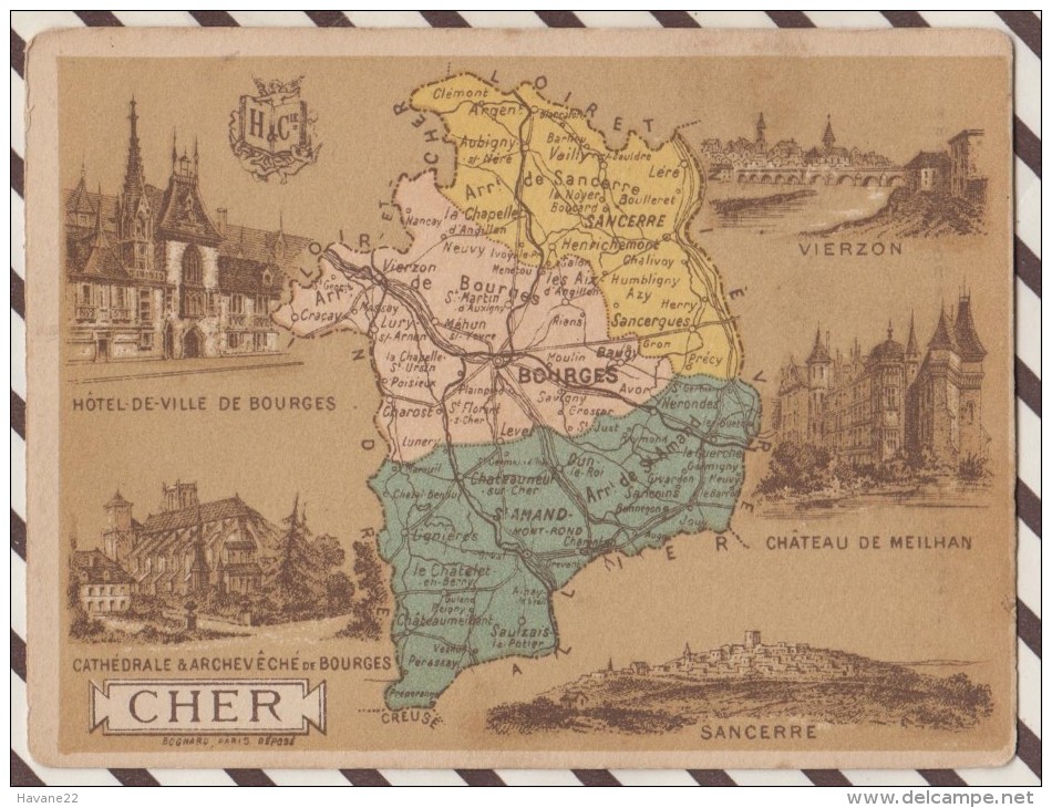 4AG1592 CHROMO HACHETTE Géographique + Vues Département CHER SANCERRE  VIERZON BOURGES - Géographie