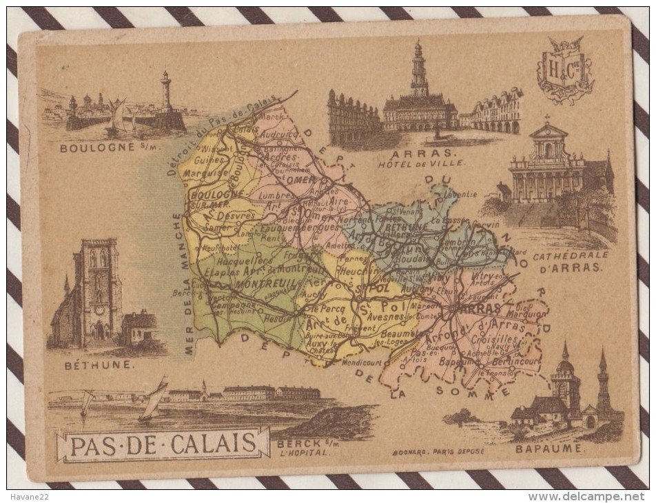 4AG1593 CHROMO HACHETTE Géographique + Vues Département PAS DE CALAIS ARRAS BOULOGNE BAPAUME BETHUNE - Géographie