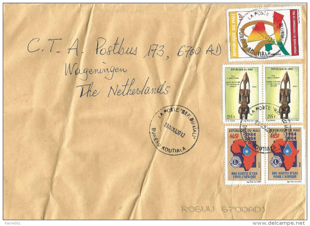 Mali 2013 Koutiala 225f Fertility Statue 465f Lions Water 10f Independence Anniversary Cover - Mali (1959-...)