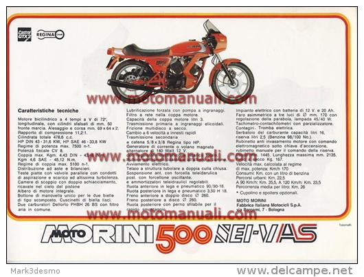 Moto Morini 500 SEI-V AS 1982 Depliant Originale Genuine Factory Brochure Prospekt - Motorräder