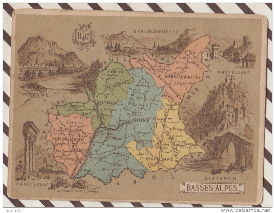 4AG1595 CHROMO HACHETTE Géographique + Vues Département BASSES ALPES DIGNE SISTERON CASTELLANE - Géographie