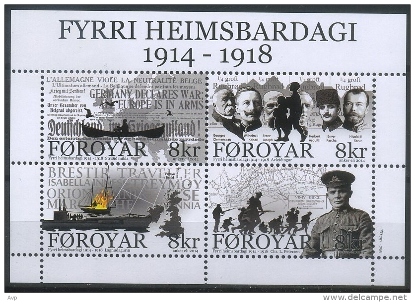 Faroe Islands 2014 WWI, World War I Centenary, Army, Ships, History - WO1