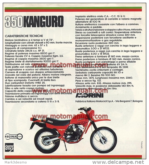 Moto Morini 350 Kanguro Enduro 1a Serie Depliant Originale Genuine Factory Brochure Prospekt - Motorräder