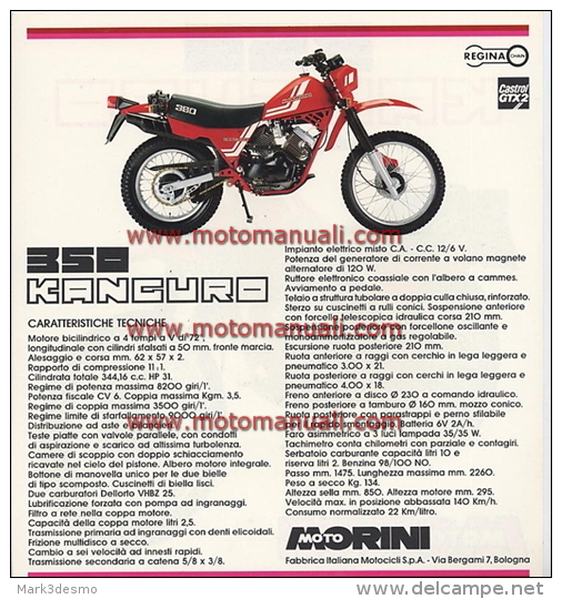 Moto Morini 350 Kanguro Enduro 2a Serie Depliant Originale Genuine Factory Brochure Prospekt - Motorräder