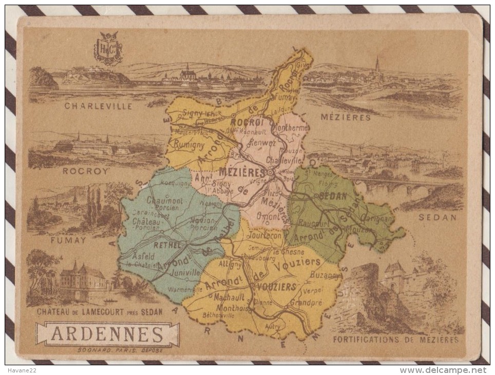 4AG1604 CHROMO HACHETTE Géographique + Vues Département ARDENNES ROCROY FUMAY SEDAN - Géographie