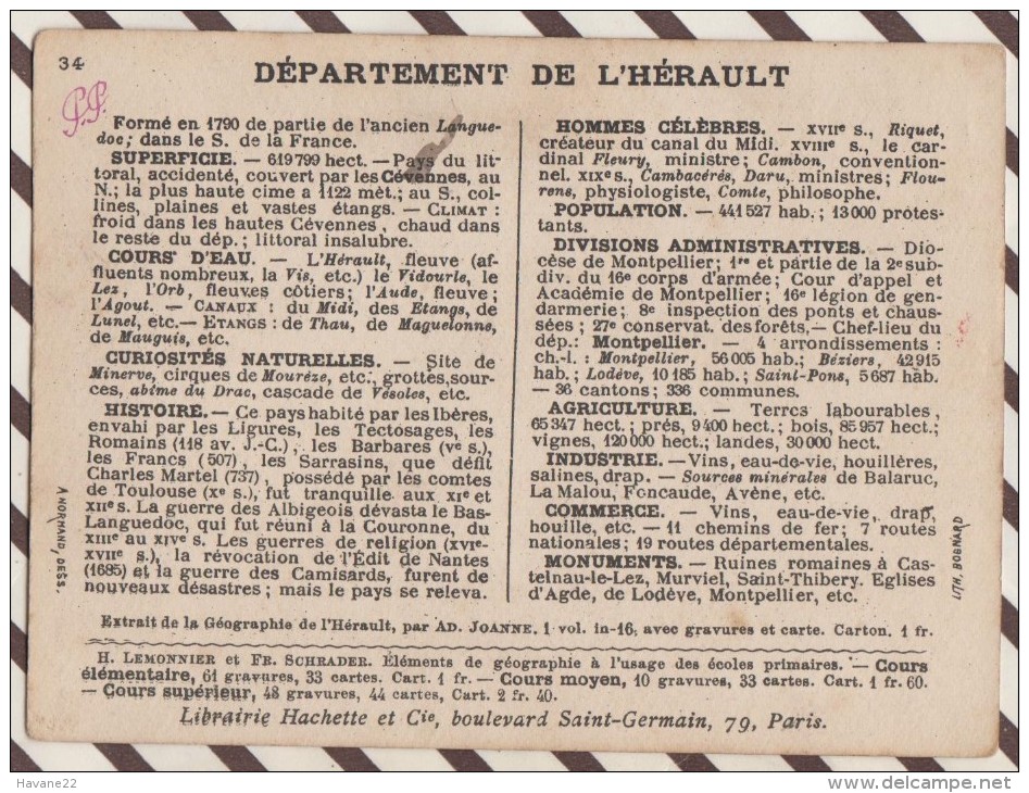 4AG1608 CHROMO HACHETTE Géographique + Vues Département HERAULT BEZIERS CETTE LODEVE - Géographie