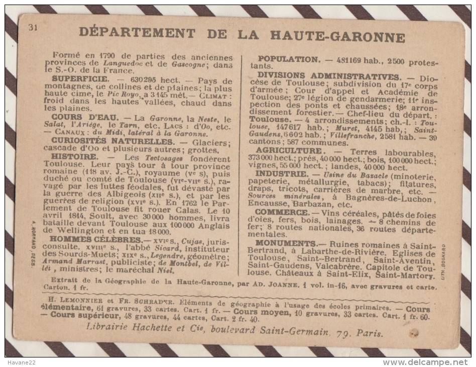 4AG1612 CHROMO HACHETTE Géographique + Vues Département HAUTE GARONNE ST SERNIN TOULOUS - Géographie