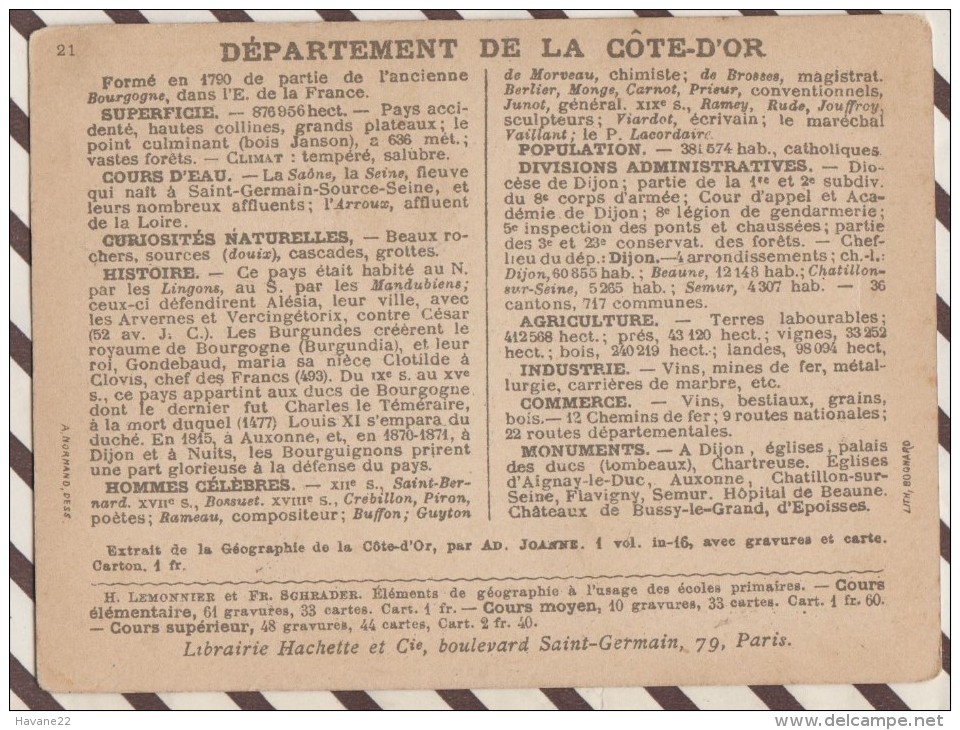 4AG1613 CHROMO HACHETTE Géographique + Vues Département COTE D'OR DIJON SEMUR CHATILLON - Géographie