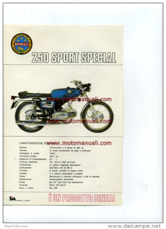 Benelli 250 SPORT SPECIAL 1971 Depliant Originale Genuine Factory Brochure Prospekt - Motorräder