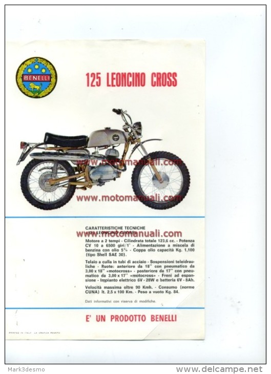 Benelli 125 LEONCINO CROSS 1970 Depliant Originale Genuine Factory Brochure Prospekt - Motorräder