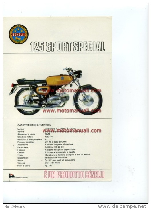 Benelli 125 SPORT SPECIAL 1971 Depliant Originale Genuine Factory Brochure Prospekt - Motos