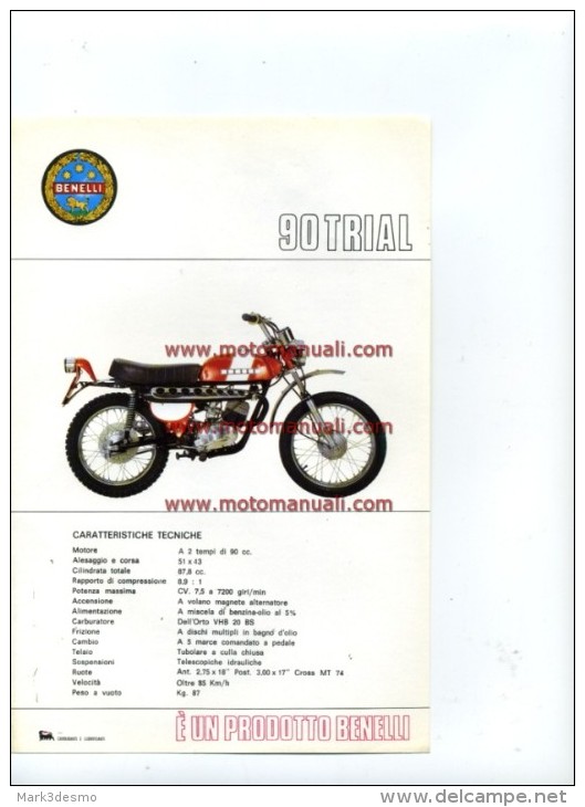Benelli 90 TRIAL 1972 Depliant Originale Genuine Factory Brochure Prospekt - Moto
