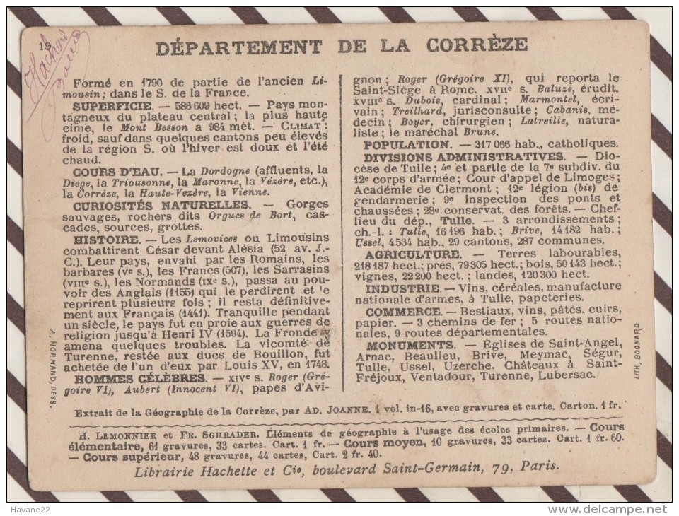 4AG1622 CHROMO HACHETTE Géographique + Vues Département CORREZE TULLE VENTADOUR - Aardrijkskunde