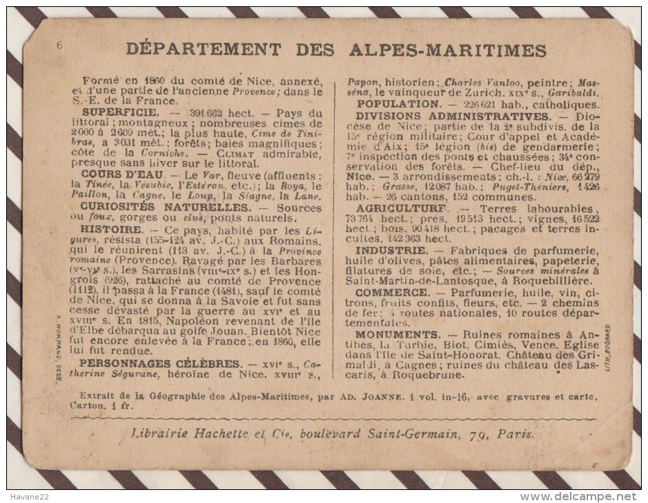 4AG1623 CHROMO HACHETTE Géographique + Vues Département  ALPES MARITIMES MONACO NICE GRASSE ANTIBES - Géographie