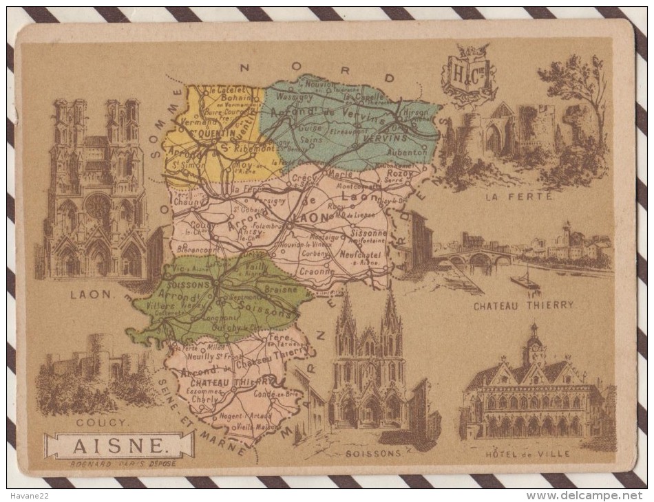 4AG1624 CHROMO HACHETTE Géographique + Vues Département  AISNE LAON COUCY SOISSONS LA FERTE - Aardrijkskunde