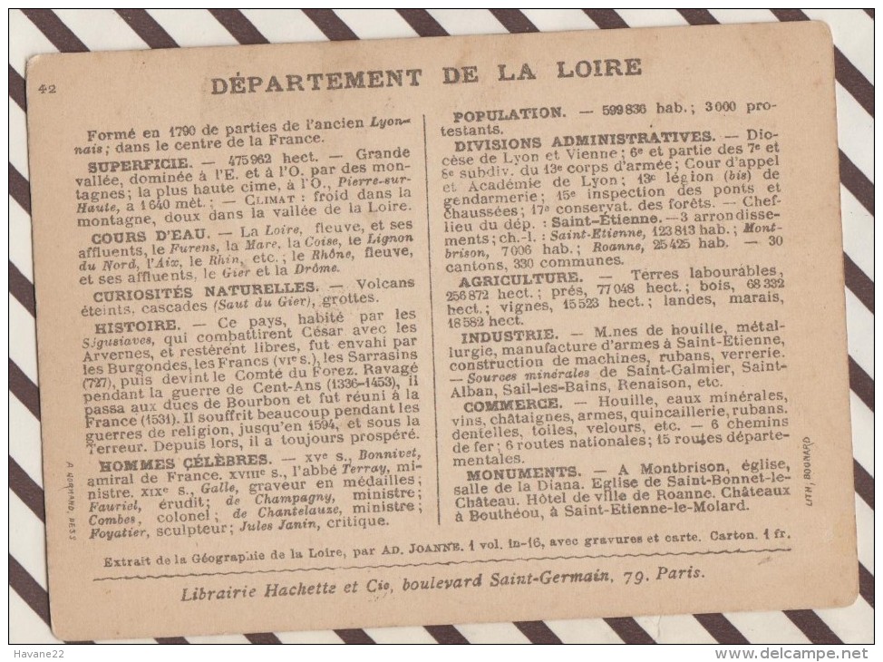 4AG1625 CHROMO HACHETTE Géographique + Vues Département  LOIRE MONRBRISSON ROANNE ST ETIENNE - Géographie