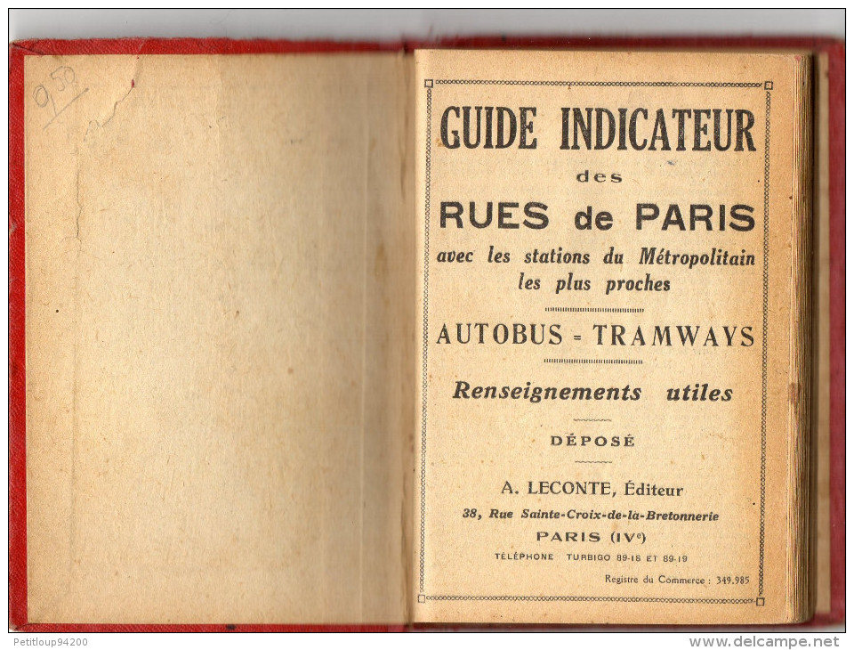 PLAN COMMODE DE PARIS  Rues & Monuments/Autobus & Tramways/ Métropolitain   A. LECONTE Editeur - Europe