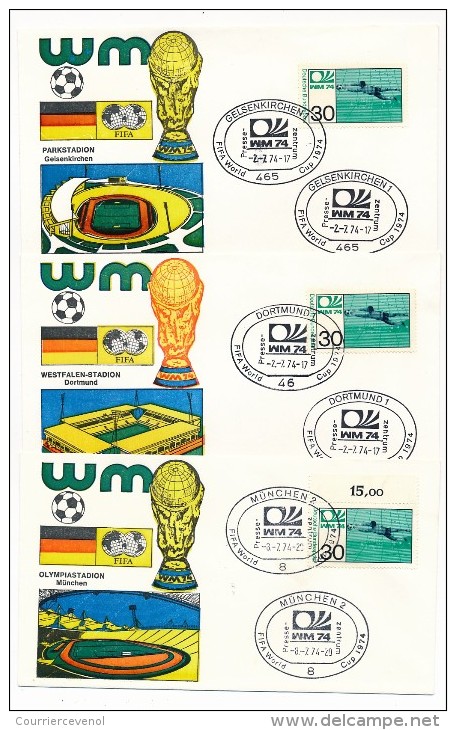 ALLEMAGNE - 49 enveloppes - Oblitérations temporaires pour tous les matchs Coupe du Monde + FDC - 1974