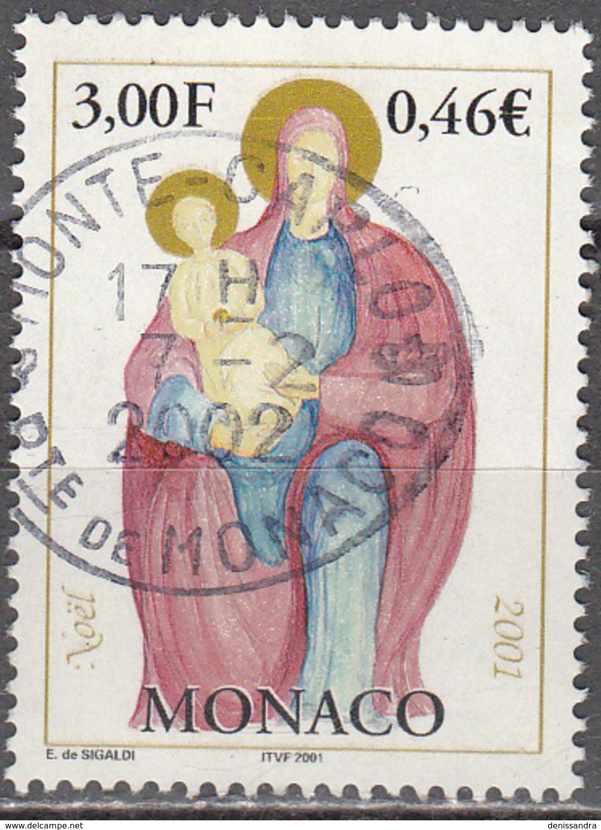 Monaco 2001 Yvert 2317 O Cote (2012) 0.40 Euro Noël La Vierge Et L'enfant Cachet Rond - Oblitérés