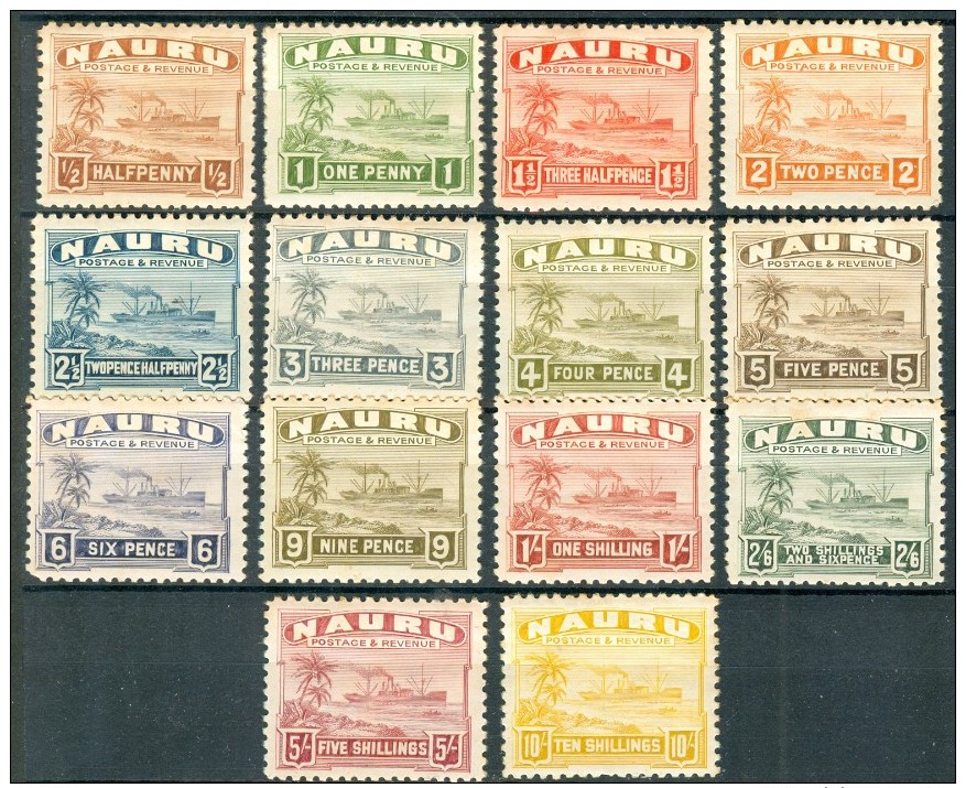 NAURU 1937-48 Century Freughter Set (14v), VF MNH & MLH - Nauru