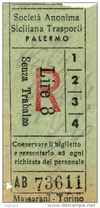 PALERMO AUTOLINEE SOC. AN. SICILIANA TRASPORTI RITORNO LIRE 8 ANNI ´50 - Europa