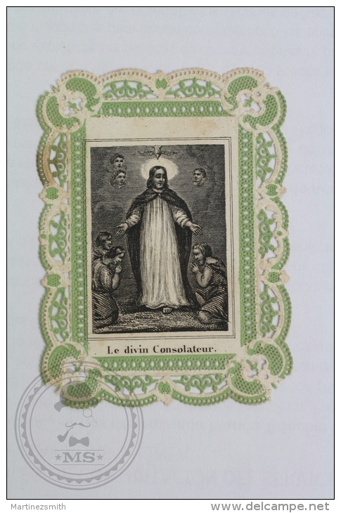Antique Paper Lace Holy Card - Jesus And Apostles  - Holy Lace With Green Colour Margins - Devotieprenten
