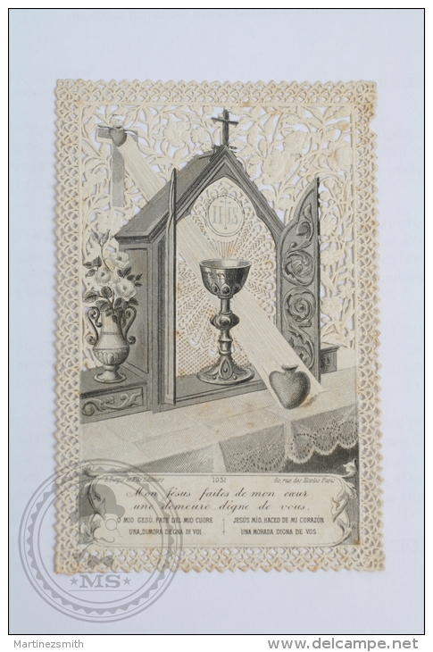 Antique Paper Lace Holy Card - Jesus Crist - Grail  - Holy Lace Edited By L. Turgis, Paris - Imágenes Religiosas