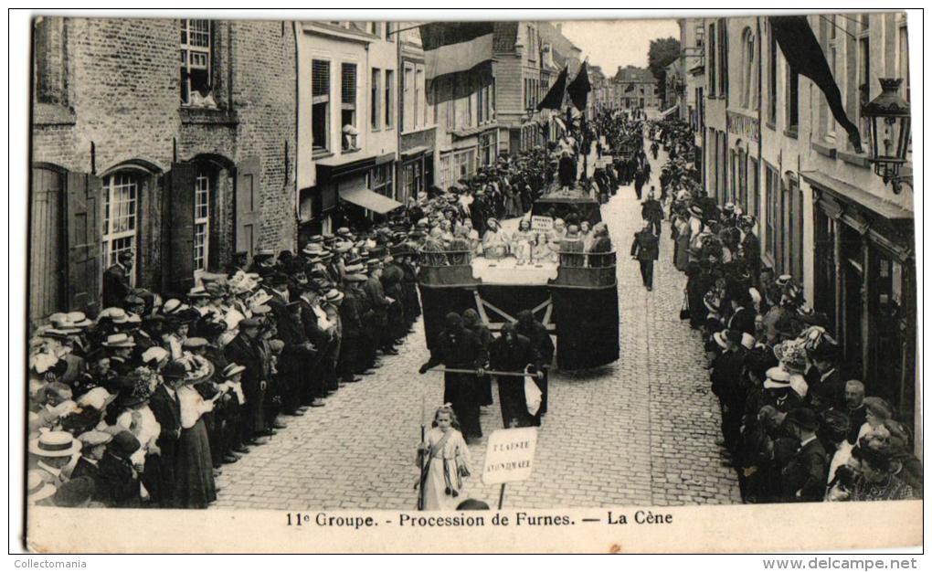 Veurne 6 CPA   Station Stoomtram Tram à Vapeur        Processie        Grote Markt         Toren v Stadhuis1903