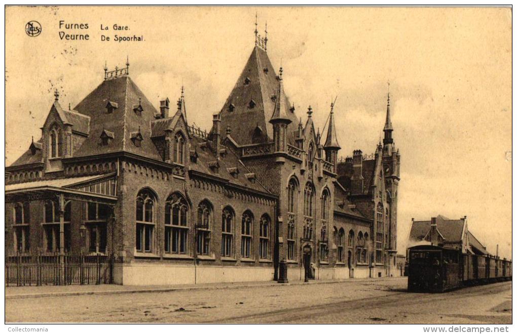 Veurne  4 CPA      Kanaal Loo    Station Stoomtram '33    St Walburga Hof - Veurne