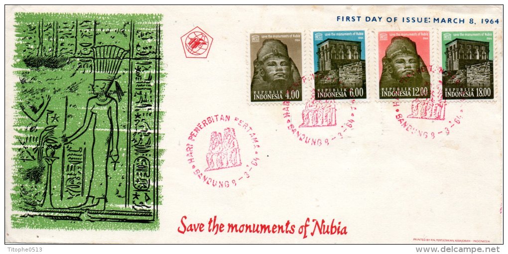 INDONESIE. N°373-6 De 1964 Sur Enveloppe 1er Jour (FDC). UNESCO/Sauvegarde Des Monuments De Nubie. - Egyptologie
