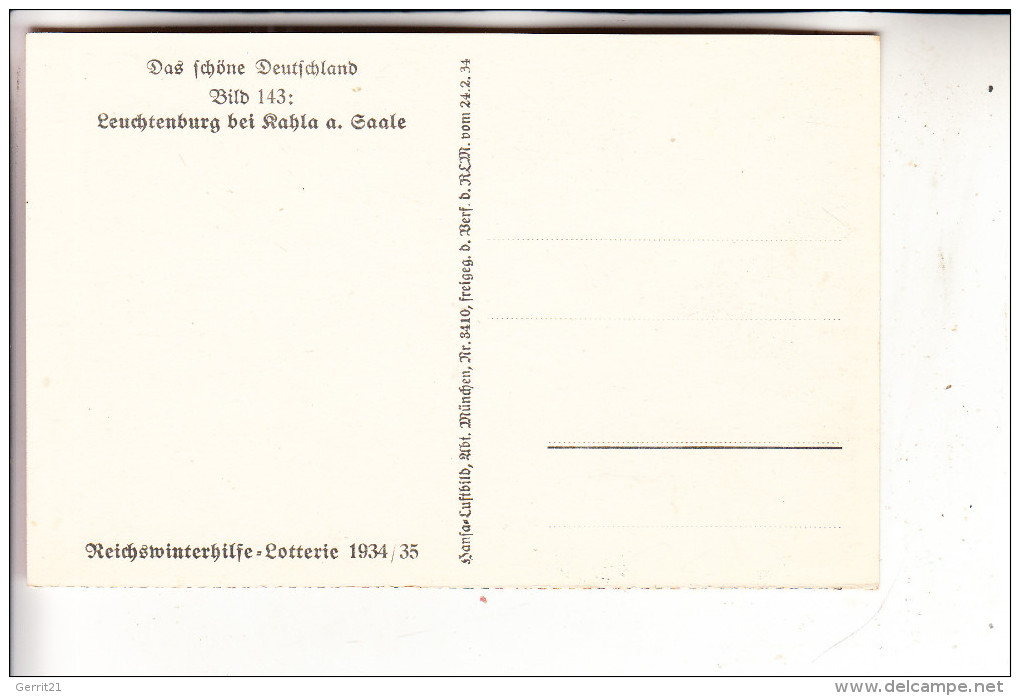 0-6906 KAHLA, Leuchtenburg, Luftaufnahme, WHW 1934/35 - Kahla