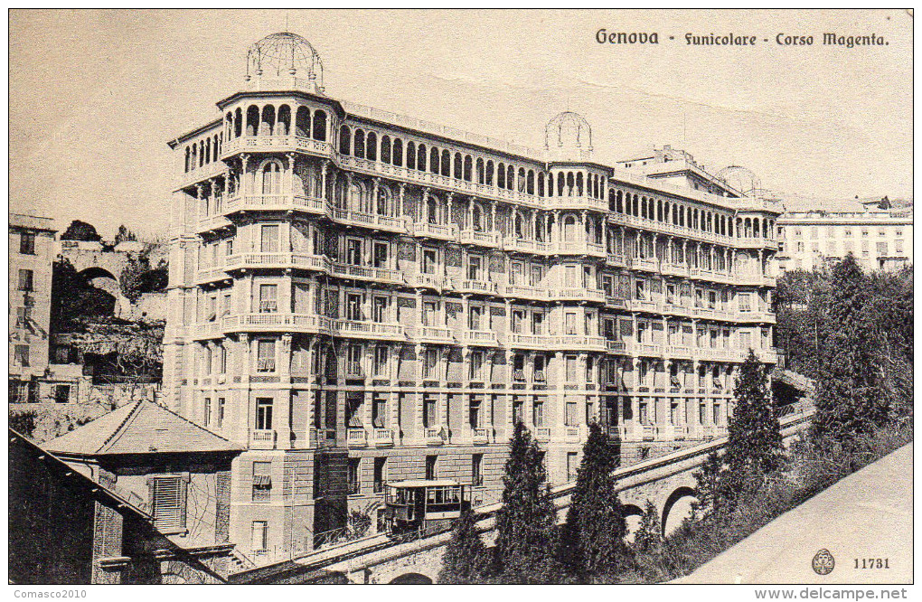 CARTOLINA D'EPOCA DI GENOVA FUNICOLARE CVORSO MAGENTA COM'ERA INIZI 900 - Genova (Genoa)