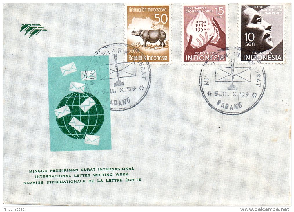 INDONESIE. Belle Enveloppe De 1959. Semaine Internationale De La Lettre. - Indonesia