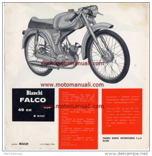 Bianchi FALCO SUPER 50 1963 Moto Depliant Originale Genuine Motorcycle Factory Brochure Prospekt - Motos