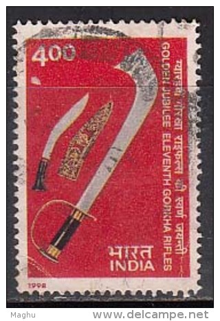 India Used 1998, Gorkha Rifles, Sword, Militaria, Army, (sample Image) - Oblitérés