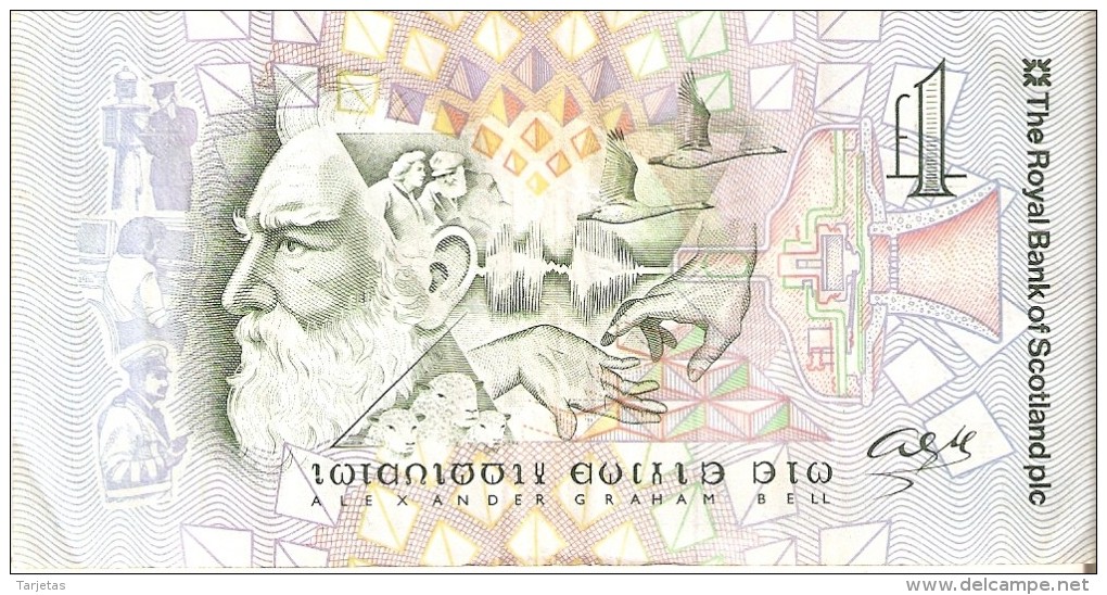 BILLETE DE ESCOCIA DE 1 POUND DEL AÑO 1997  (BANKNOTE) CONMEMORATIVO ALEXANDER GRAHAM BELL - 1 Pound