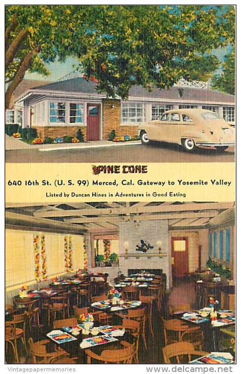 225337-California, Merced, Pine Cone Restaurant, US Highway 99, Linen Postcard, Colourpicture No K2000 - Other & Unclassified