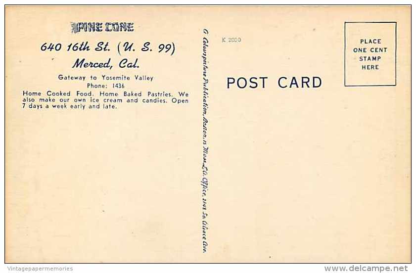 225337-California, Merced, Pine Cone Restaurant, US Highway 99, Linen Postcard, Colourpicture No K2000 - Other & Unclassified