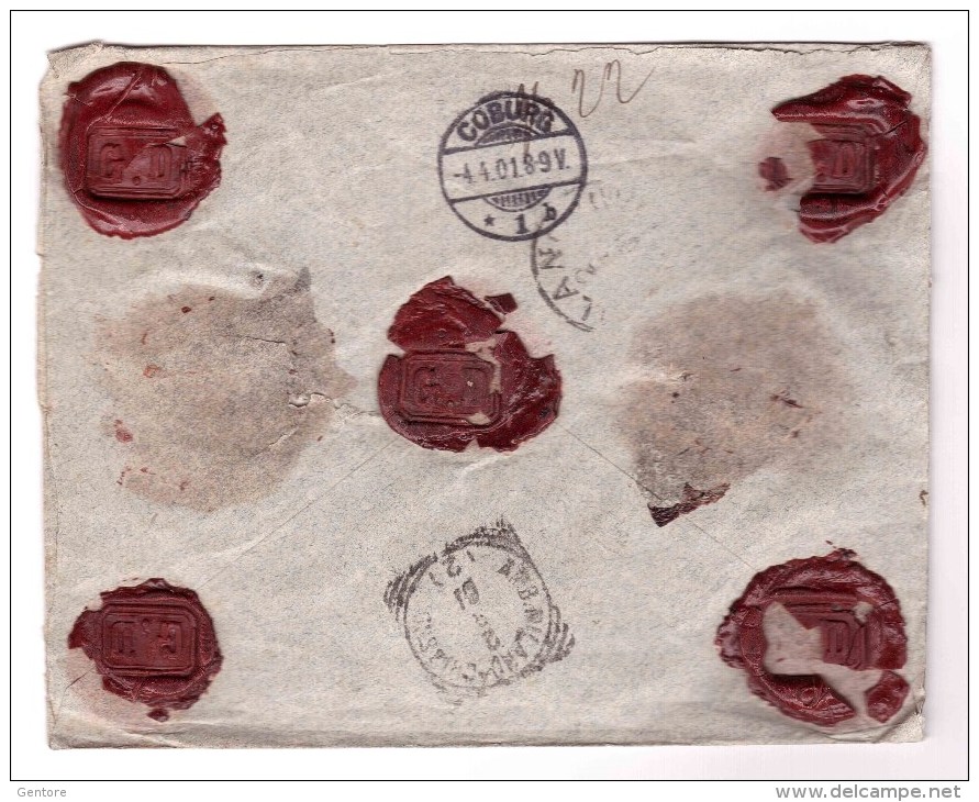 ITALY Insured Mail For Lire 500  To Goburg 2-4-1901  Franked With Lire 1,25 (Sassone 48+62) Red Wax Seals On The Back - Assurés