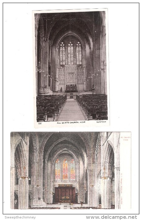 2 A PAIR OF POSTCARDS BOTH OF  OF All Saints Church Hove INTERIOR Vintage RP AND A PRINTED CARD BOTH UNUSED - Autres & Non Classés