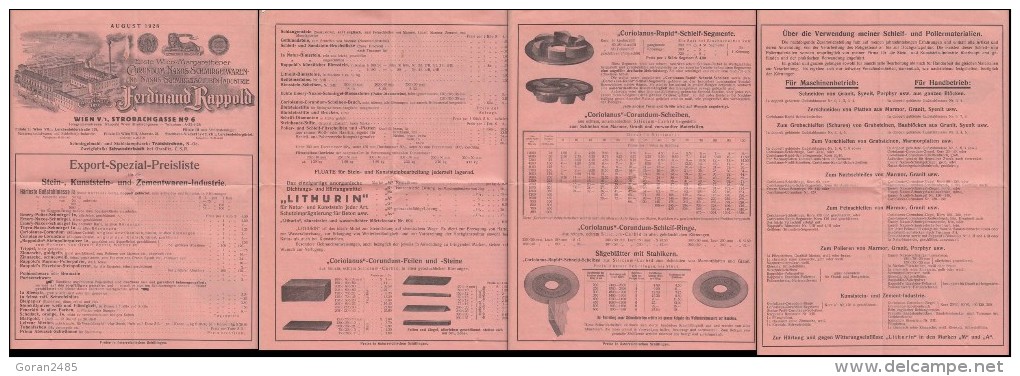 Schmirglscheiben Industrie Ferdinad Rappold, Wien, Export Preisliste, 1924 - Austria