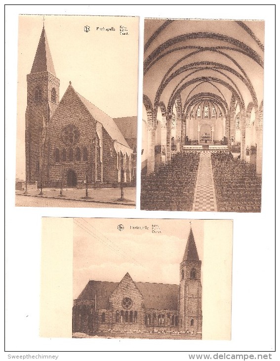 Poelcapelle 3 THREE OLD POSTCARDS OF BELGIUM Belgique Poelcapelle EXTERIOR & Intérieur De L'Eglise UNUSED - Andere & Zonder Classificatie